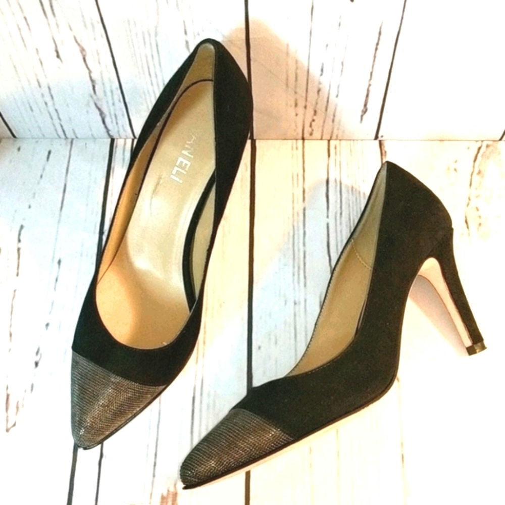 VanEli‎ Anabel Black Suede Chain link Cap toe Heels - Picture 2 of 11